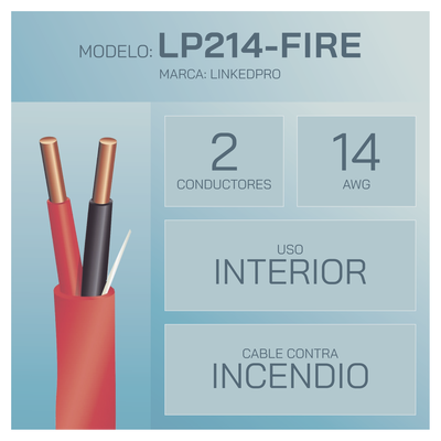 LINKEDPRO - Alambre de Alarma contra Incendios - Bobina de 305 Metros (1000 Pies): 2 x 14 AWG, Rojo, Tipo FPLR, (UL) FT4, Ideal para Sistemas de Detección y Evacuación de Incendios