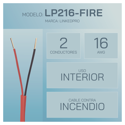 LINKEDPRO - Alambre de Alarma contra Incendios - Bobina de 305 Metros (1000 Pies): 2 x 16 AWG, Rojo, Tipo FPLR, (UL) FT4, Ideal para Sistemas de Detección y Evacuación de Incendios
