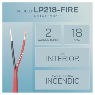 LINKEDPRO - Alambre de Alarma contra Incendios - Bobina de 305 Metros (1000 Pies): 2 x 18 AWG, Rojo, Tipo FPLR, (UL) FT4, Ideal para Sistemas de Detección y Evacuación de Incendios