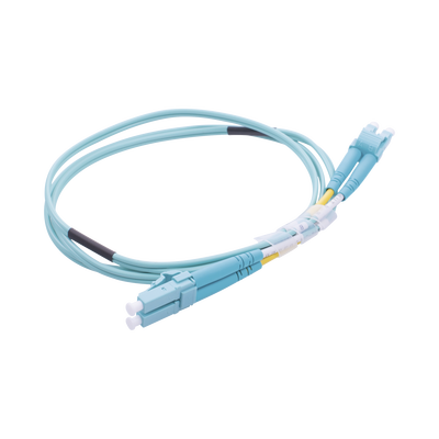 LINKEDPRO BY EPCOM - Jumper de Fibra Óptica Multimodo OM3 50/125 LC-LC OFNR (Riser), 2.0 mm, Dúplex, Aqua, 1 Metro (3.28 Pies)