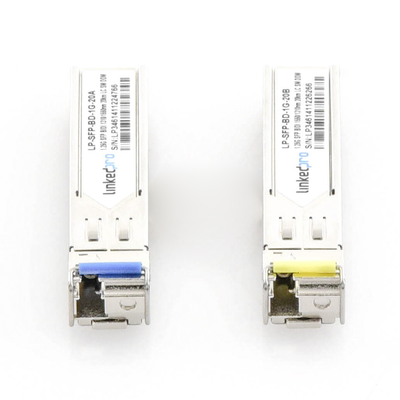 LINKEDPRO BY EPCOM - Transceptores Ópticos Bidireccionales SFP (Mini-Gbic) / Monomodo 1310 & 1550 nm / 1.25 Gbps / 1000BASE-BX / Conector LC/UPC Simplex / DDM / Hasta 20 km / 2 Piezas