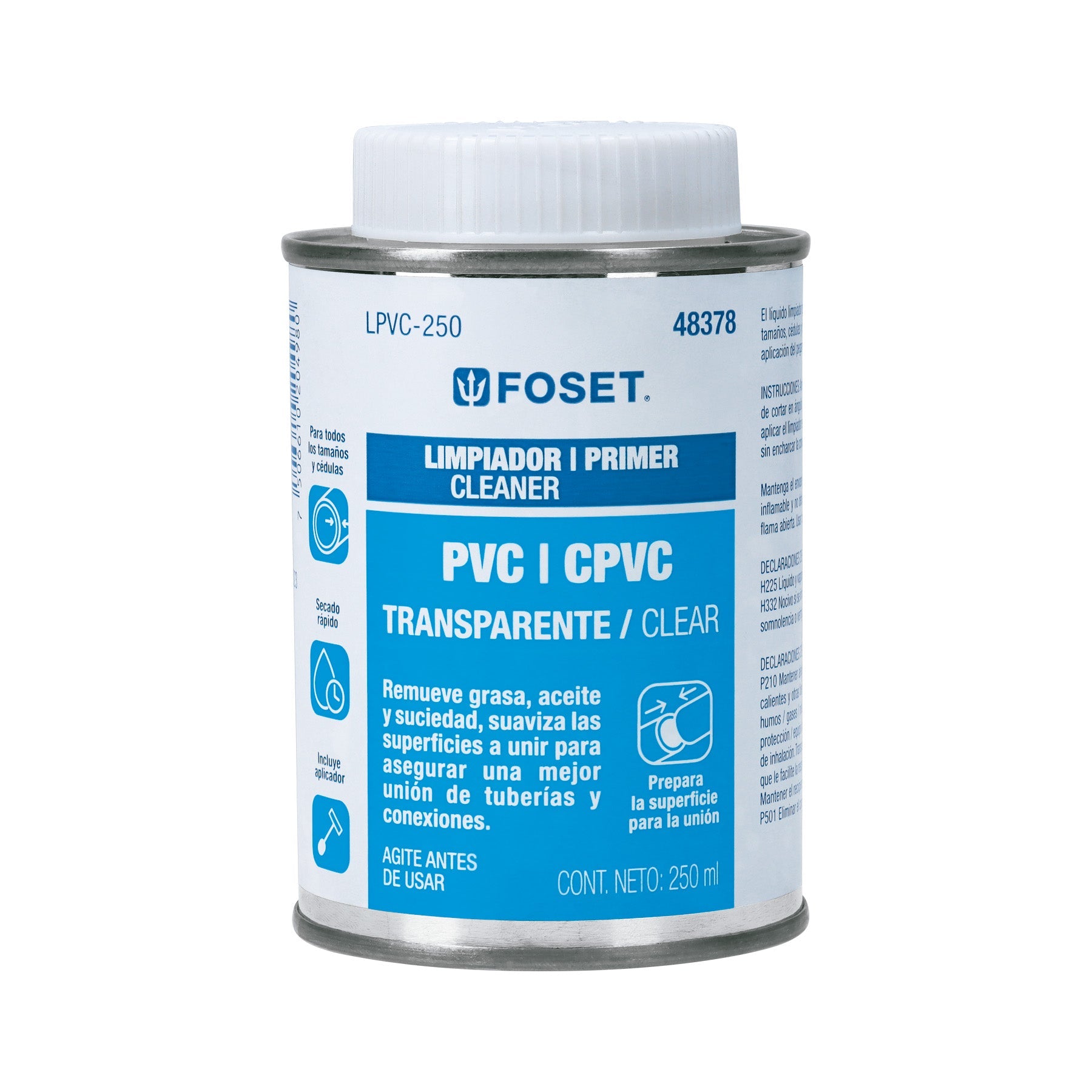 Limpiador para PVC y CPVC, lata 250ml, FOSET