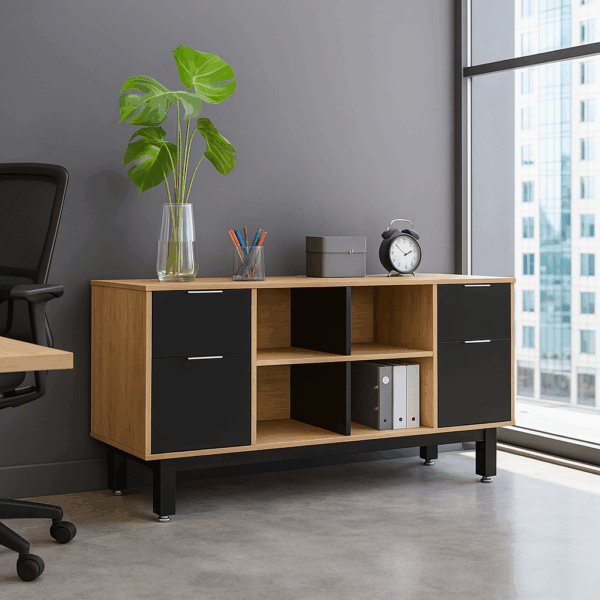 Credenza Alta con Doble Papelera y Archivo 150 x 75 cm