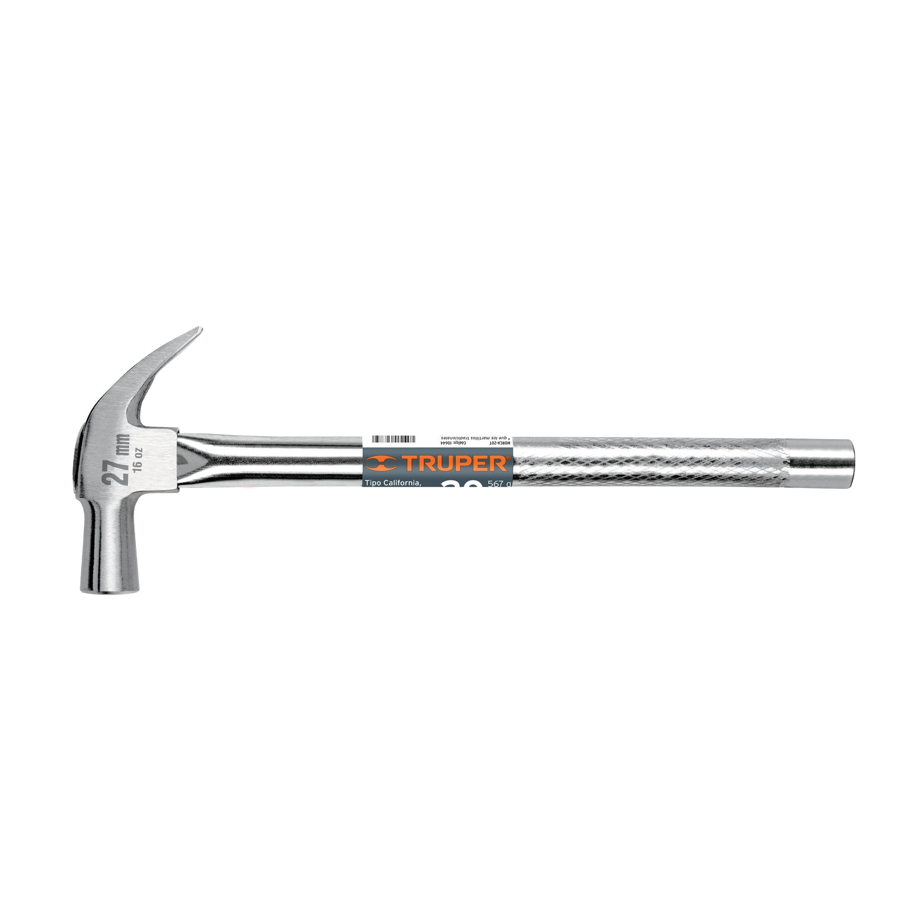 Martillo cabeza conica 27 mm uña curva, mango tubular,TRUPER