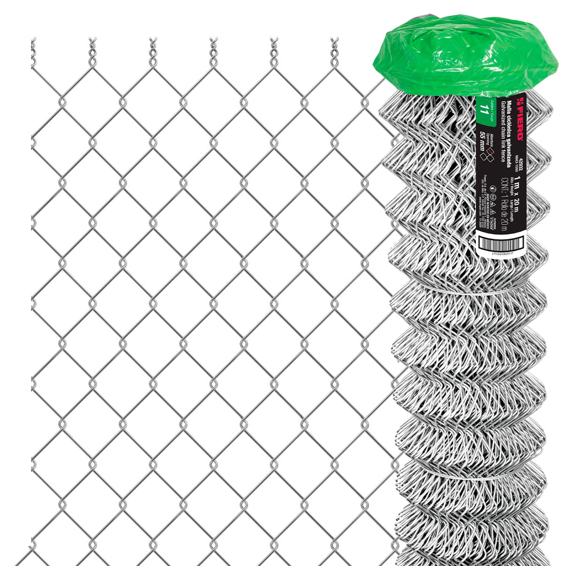 Rollo malla ciclonica cal.11, 1x20m, abertura 55mm, 41kg