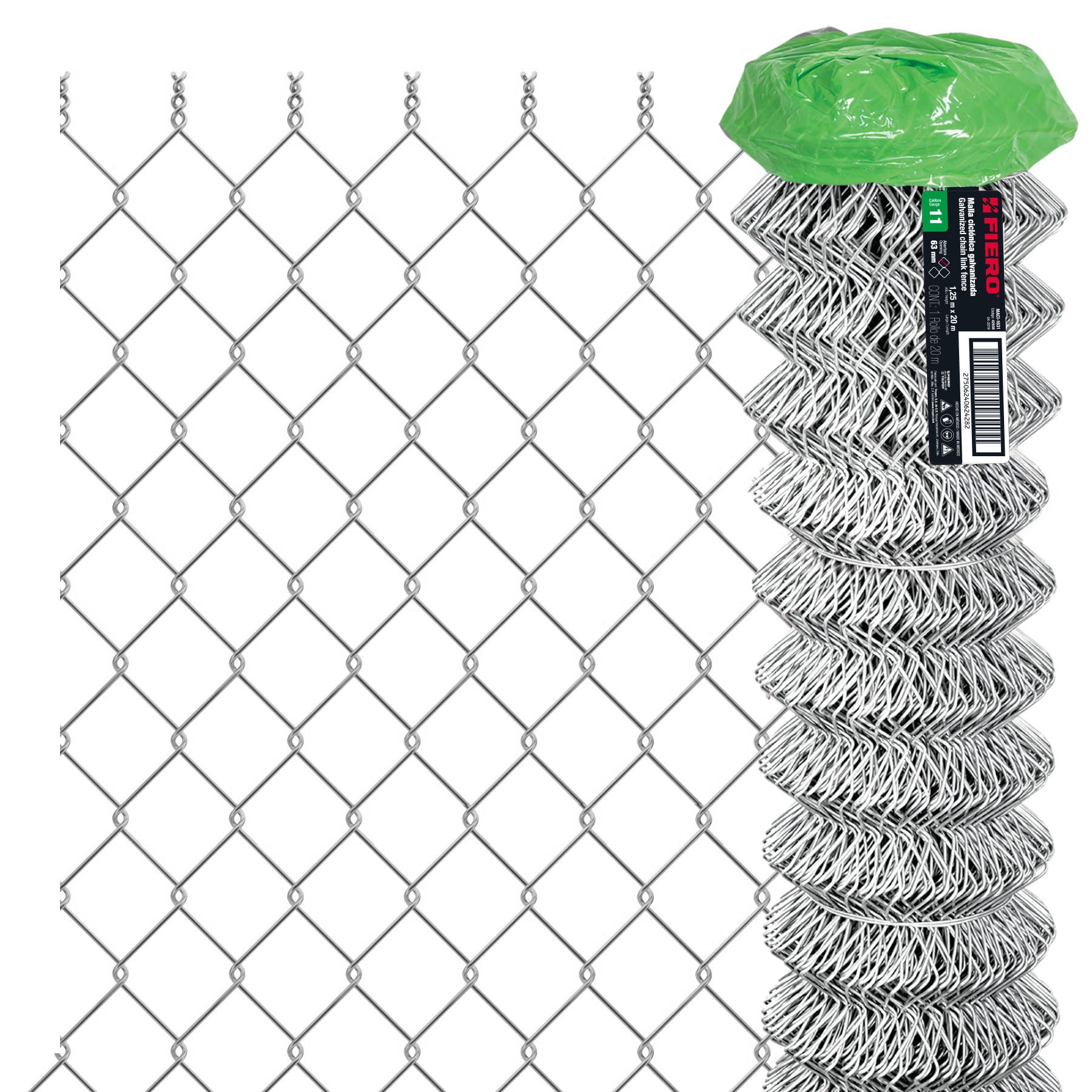 Rollo malla ciclonica cal.11, 1.25x20m, abertura 63mm, 43kg