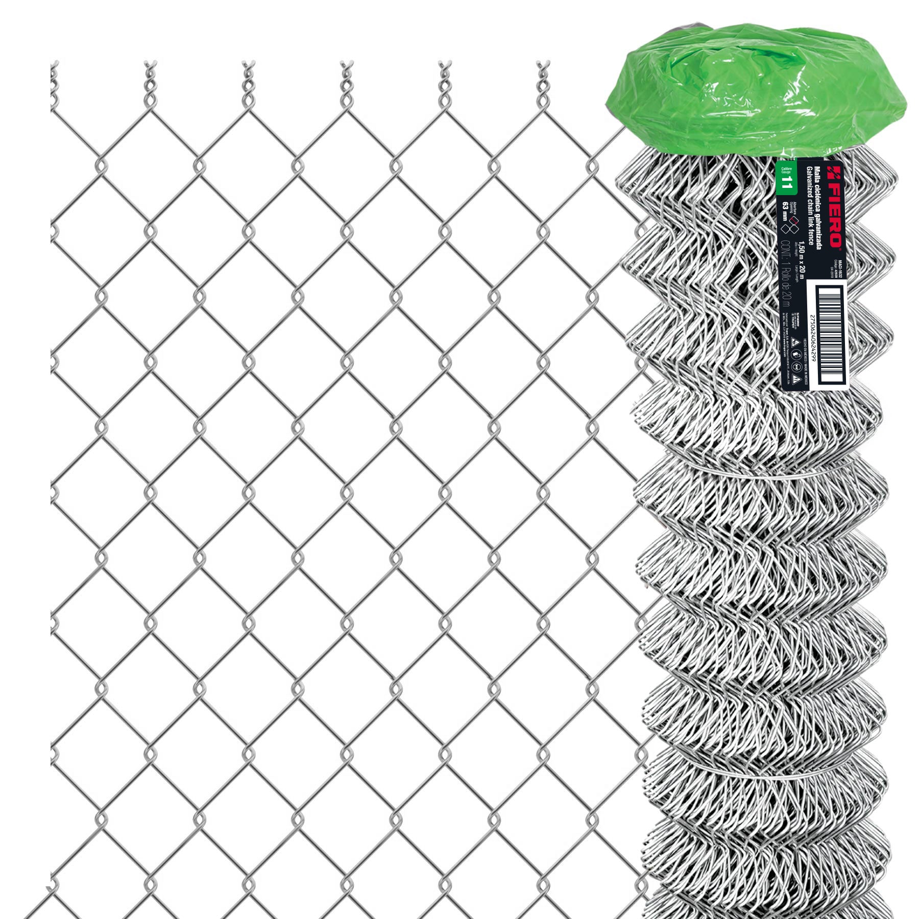 Rollo malla ciclonica cal.11, 1.5x20m, abertura 63mm, 51kg