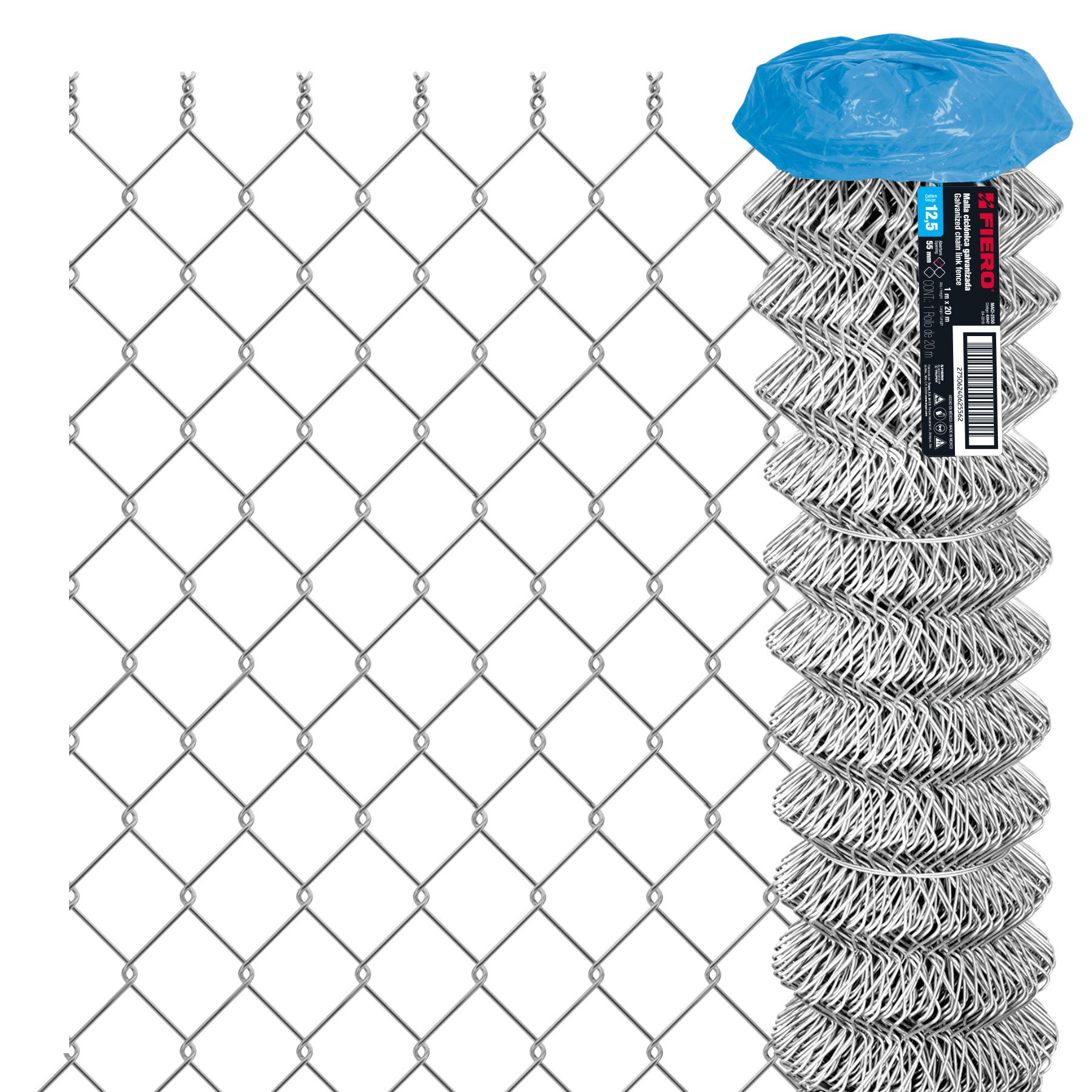 Rollo malla ciclonica cal.12.5, 1x20m, abertura 55mm 27kg