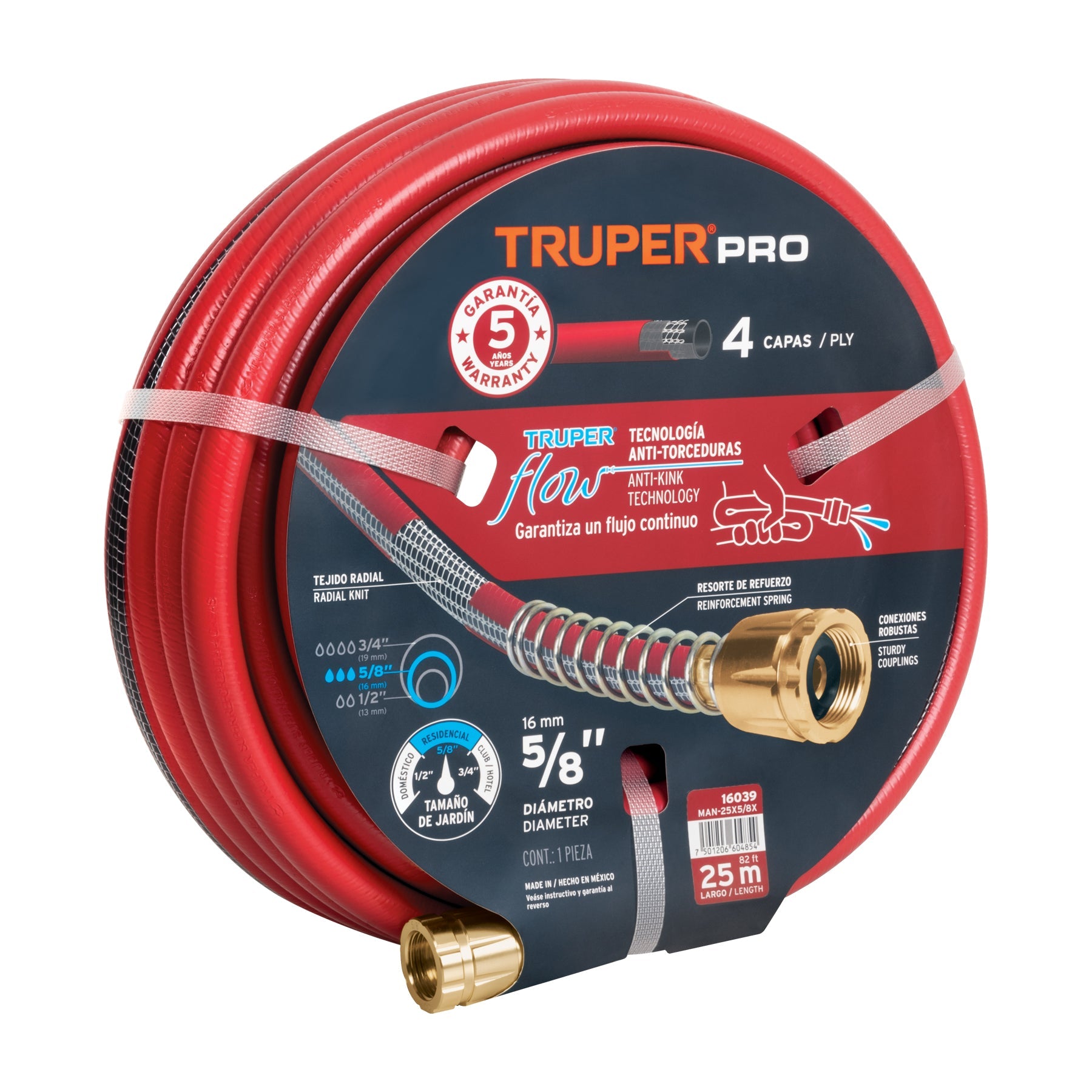 Manguera 5/8' super reforzada 4 capas 25 m conexionesÊmetal