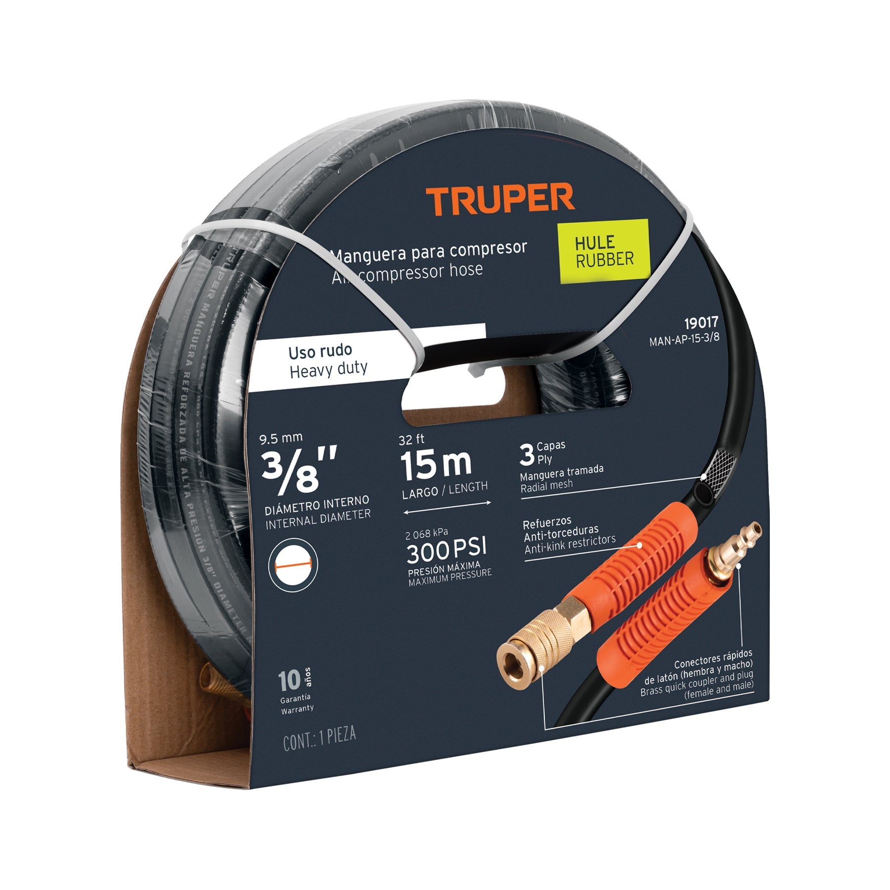 Manguera para compresor, de hule, 15m x 3/8', Truper