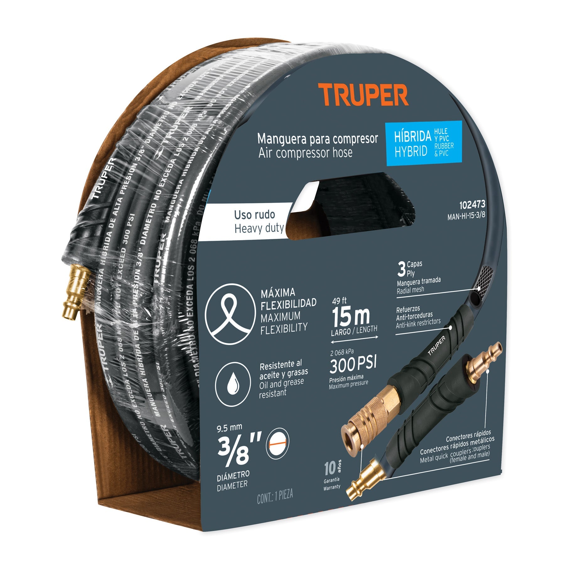 Manguera para compresor, hibrida, 15m x 3/8', Truper