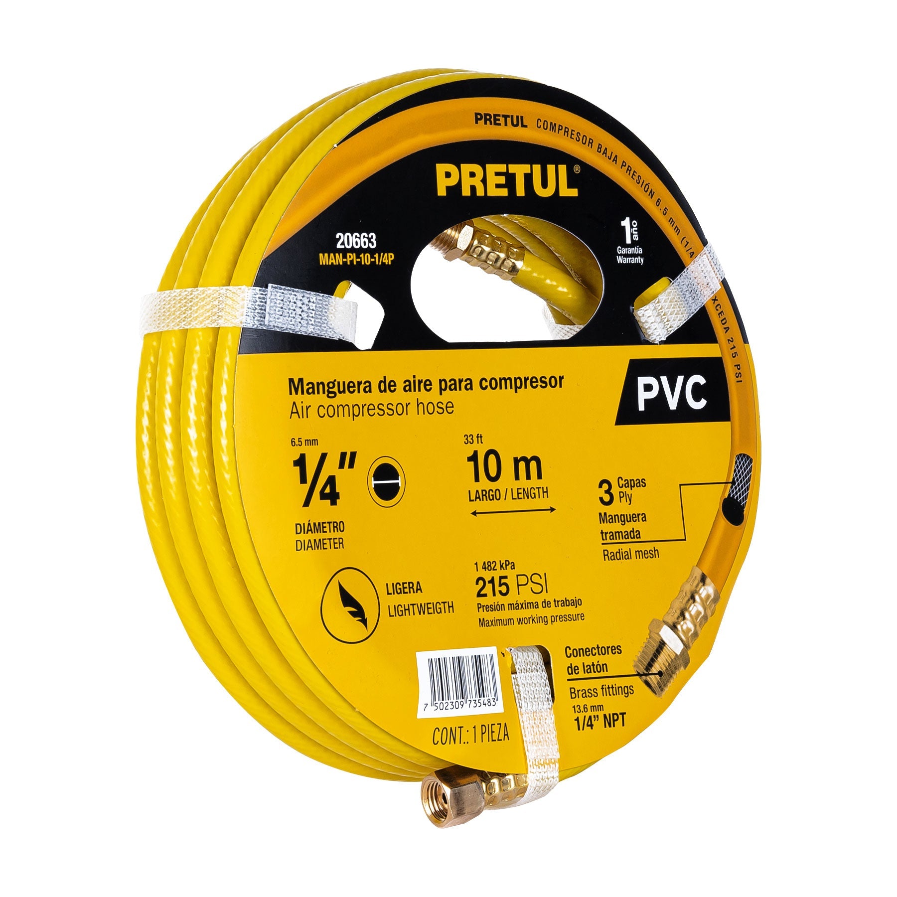 Manguera para compresor, de PVC, 10m x 1/4', Pretul