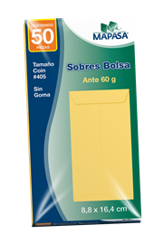 MAPASA - Sobre COIN Ante Mpasa 42KG Pegue al Centro Solapa Engomada 8.8x16.4cm 20 Pqte C/50 Sobres c/u
