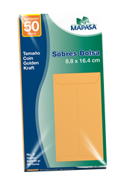 MAPASA - Sobre COIN Kraft Mapasa 60Kg Pegue al Centro Solapa Engomada 8.8x16.4cm 10 Pqtes C/50 Sobres c/u