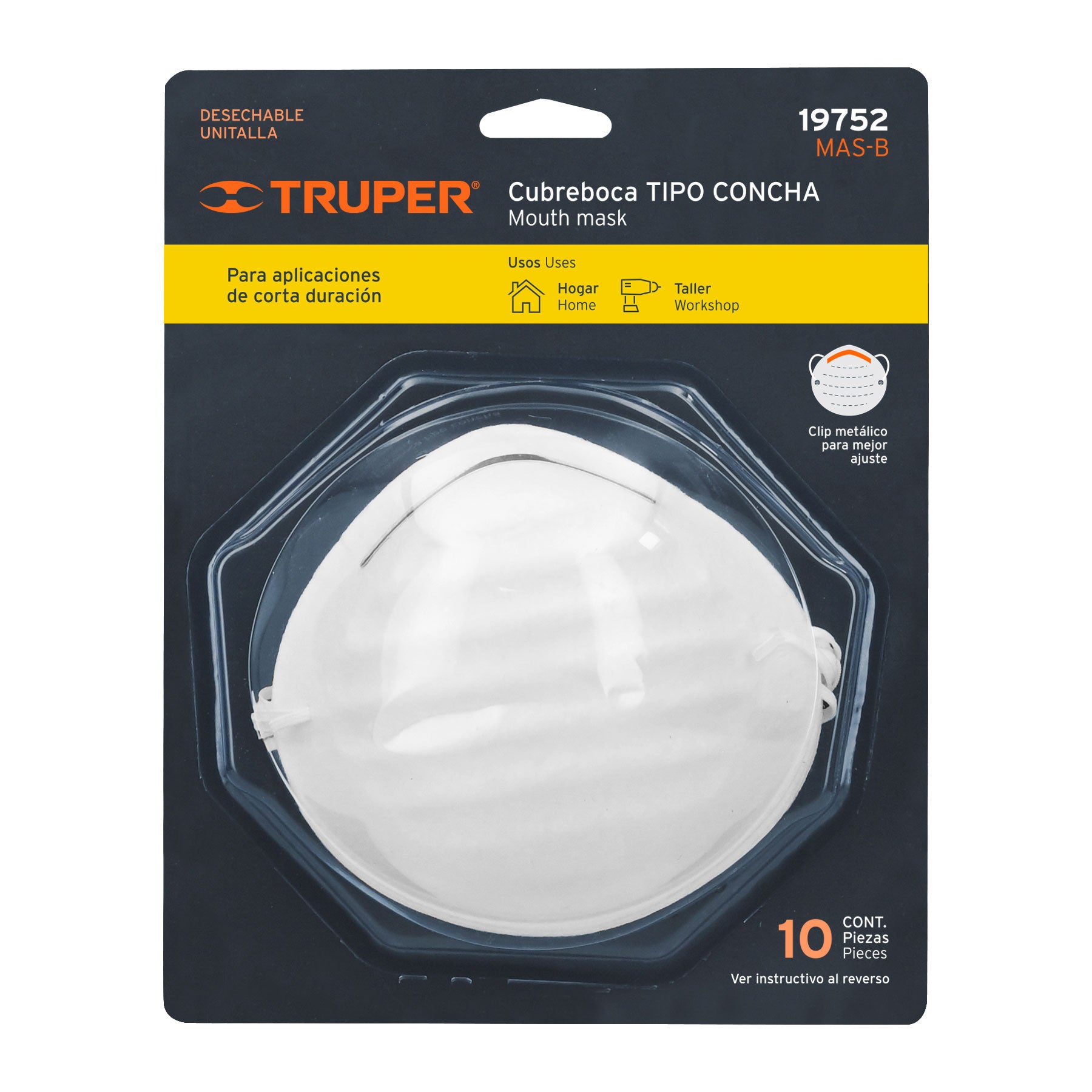 Blister con 10 cubrebocas para polvos tipo concha, Truper