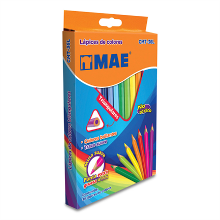 MAE - Colores Mae CMT-36L Triangulares Largos Caja C/36 Pzas
