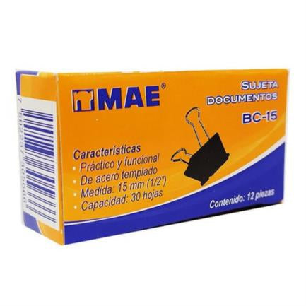 MAE - Sujeta Documentos Mae 15mm(1/2") 12 Pzas
