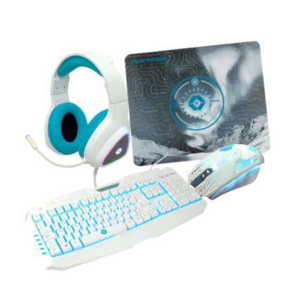 PERFECT CHOICE - Kit Gaming Vortred Avalanche 4 en 1 Teclado/Mouse/Audífonos/MousePad Color Blanco