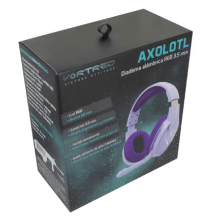 PERFECT CHOICE - Diadema Vortred Axolotl Gamer Alámbrica RGB 3.5mm Color Morado