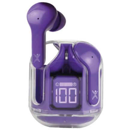 PERFECT CHOICE - Audífonos Inalámbricos Perfect Choice TWS Estuche Transparente ClearBeat con Indicador de Carga Color Morado