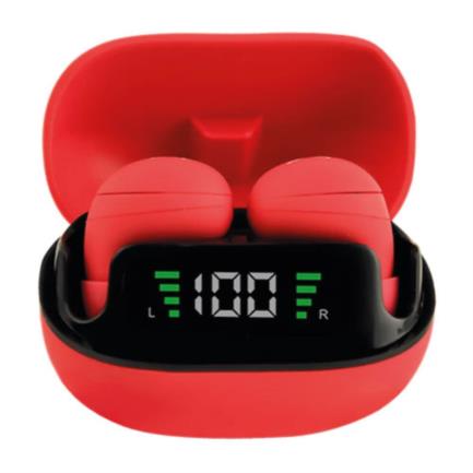 PERFECT CHOICE - Audífonos Inalámbricos Perfect Choice TWS Mini Tiny Beats con Indicador de Carga Color Rojo