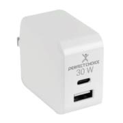 PERFECT CHOICE - Adaptador de Corriente Perfect Choice 30W Carga Rápida Puertos USB C+A Blanco