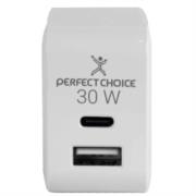 PERFECT CHOICE - Adaptador de Corriente Perfect Choice 30W Carga Rápida Puertos USB C+A Blanco