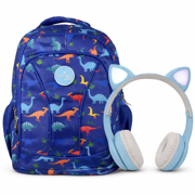 PERFECT CHOICE - Kit Perfect Choice de Mochila Brooklyn Dinosaurio y Audífonos Catto color Azul