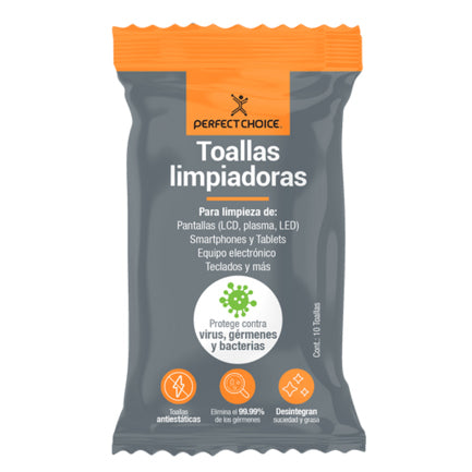 PERFECT CHOICE - Toallas Limpiadoras Perfect Choice 19x17 cm para Celulares y Tablet