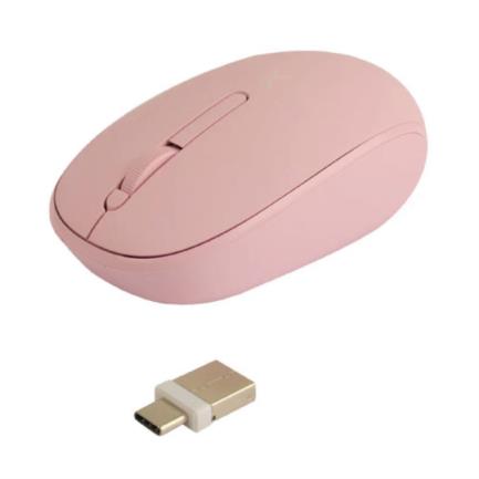 PERFECT CHOICE - Mouse Inalámbrico Perfect Choice Whisper 2.4 GHz Conector Dual USB C/A Alcance 10m Color Rosa