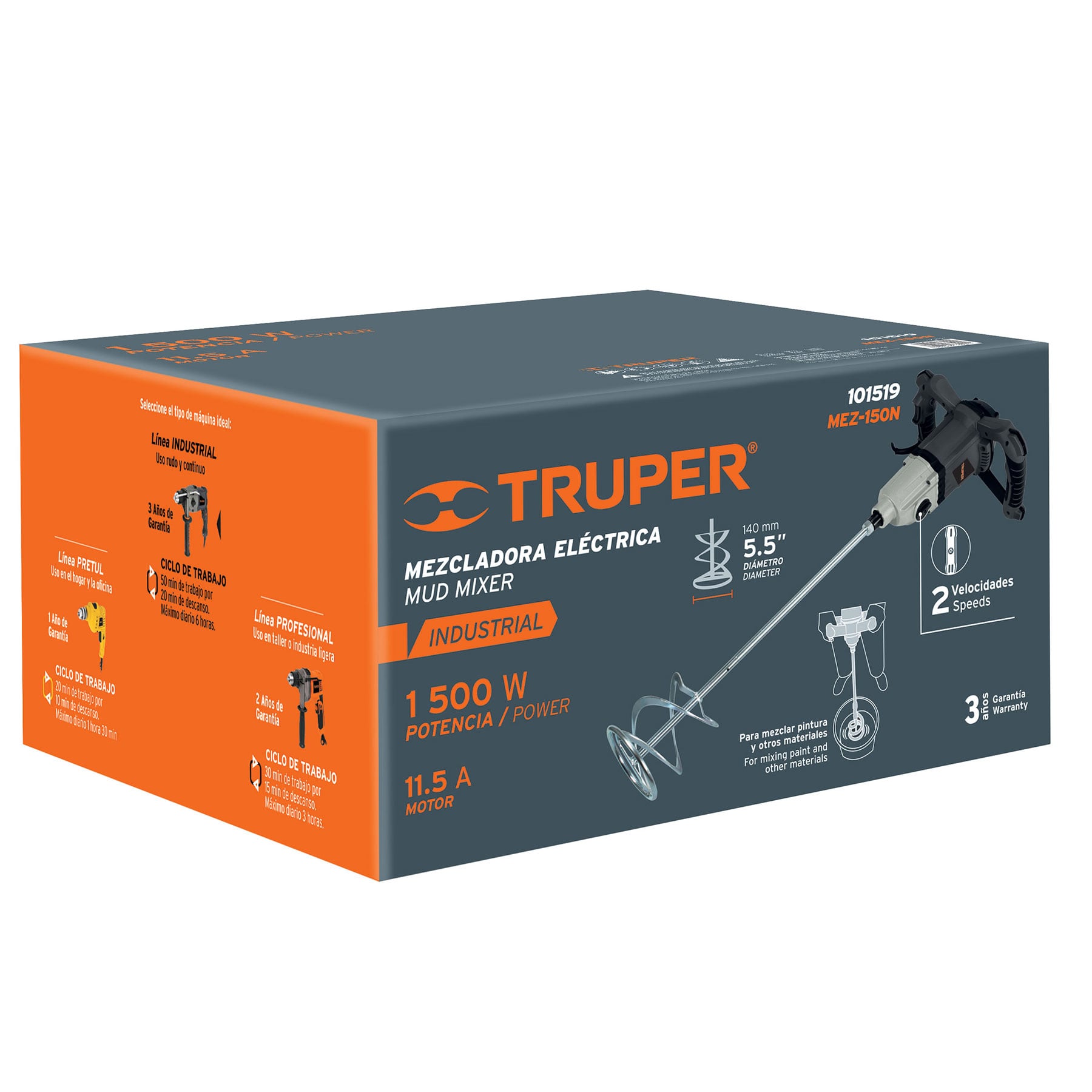 Mezcladora electrica 1500W, TRUPER INDUSTRIAL