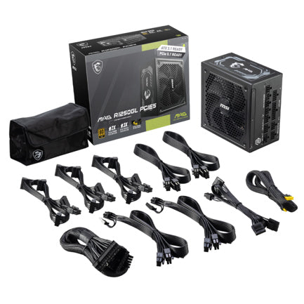 MSI - Fuente de Poder 1250W MSI MAG A1250GL PCIE5 80 PLUS Gold ATX Modular 24-pin ATX 135mm
