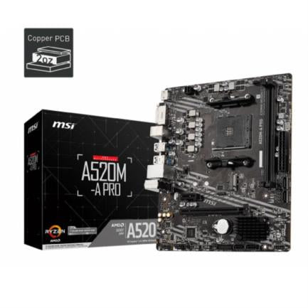 MSI - Tarjeta Madre MSI micro ATX A520M-A PRO S-AM4 AMD A520 HDMI 64GB DDR4 para AMD BIOS Actualizada para Serie Ryzen 5000