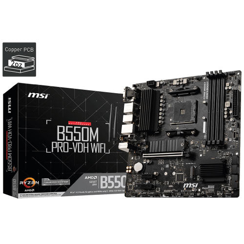MSI - Tarjeta Madre MSI B550M Pro-VDH WIFI 4xDDR4 128GB 4400Mhz PCIe 4.0 M.2 1xHDMI 1xDP 1xVGA S AM4 mATX Wi-Fi BT