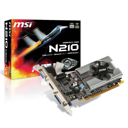 MSI - Tarjeta de Video GeForce MSI N210 1GB Single Fan DDR3 PCIe 2.0 64 bits 1xHDMI 1xD-Sub 1-DVI