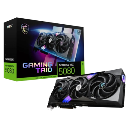 MSI - Tarjeta de Video MSI RTX 5080 NVIDIA GeForce GAMING TRIO OC 16GB 256-bit GDDR7 PCI Express x16 5.0