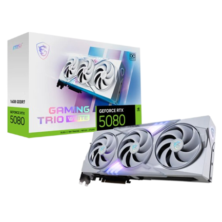 MSI - Tarjeta de Video MSI RTX 5080 NVIDIA GeForce GAMING TRIO OC 16GB 256-bit GDDR7 PCI Express x16 5.0 Blanco