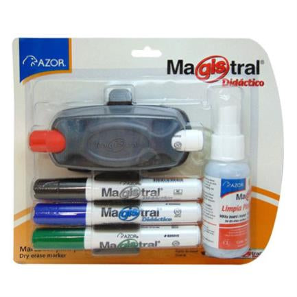 MAGISTRAL - Estuche C/4 Marcadores Magistral Didáctico P/Pizarrón Blanco Colores Surtidos C/Borrador+Limpiador
