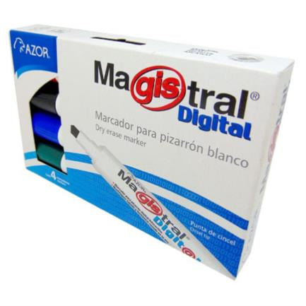 MAGISTRAL - Marcador Magistral Digital Pizarrón Blanco Colores Surtidos Estuche C/4 Pzas