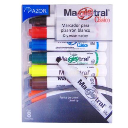 MAGISTRAL - Marcador Magistral Clásico Plástico Pizarrón Blanco Colores Surtidos Estuche C/8 Pzas