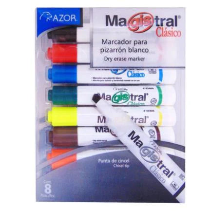 MAGISTRAL - Marcador Magistral Clásico Plástico Pizarrón Blanco Colores Surtidos Estuche C/8 Pzas