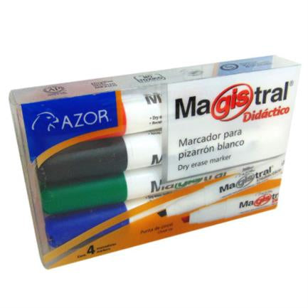MAGISTRAL - Marcador Magistral Didáctico Pizarrón Blanco Colores Surtidos C/4 Pzas