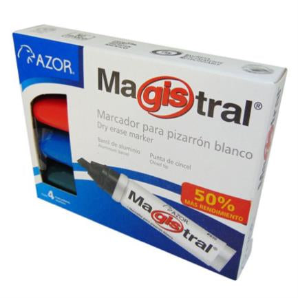 MAGISTRAL - Marcador Magistral Aluminio Pizarrón Blanco Colores Surtidos C/4 Pzas