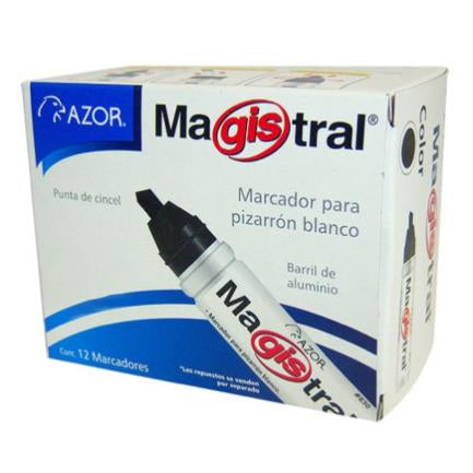 MAGISTRAL - Marcador Magistral Aluminio Pizarrón Blanco Color Negro C/12 Pzas