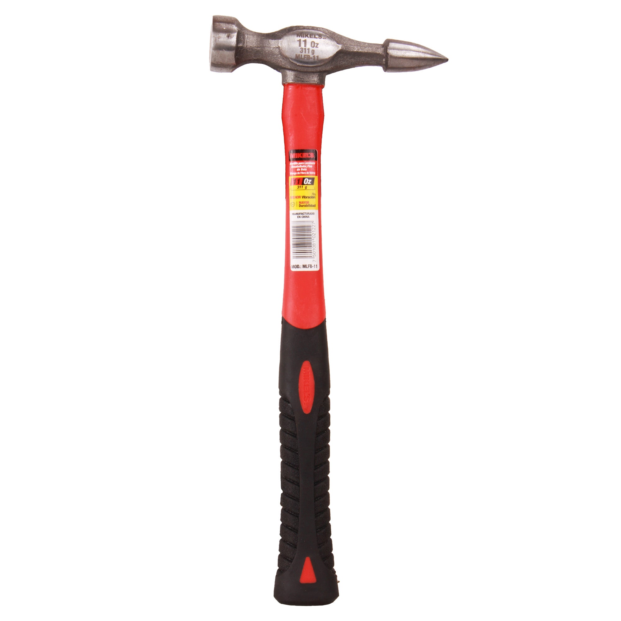 Martillo para laminero desabollador fino de bola, mango de fibra de vidrio (11 oz)