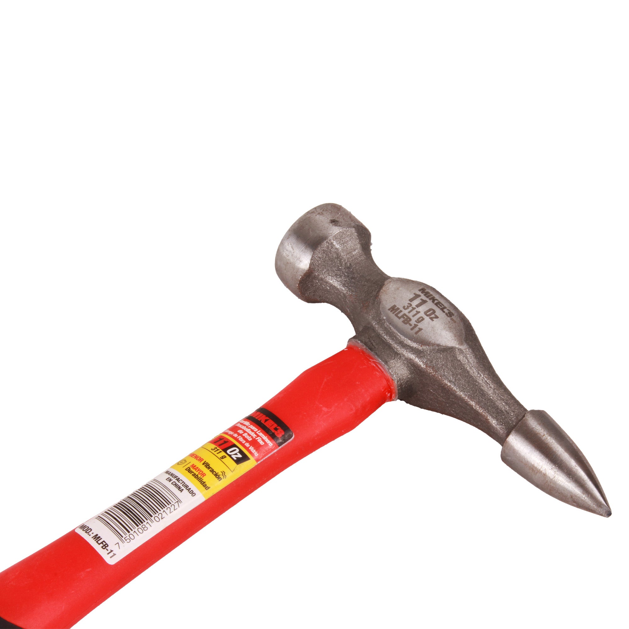 Martillo para laminero desabollador fino de bola, mango de fibra de vidrio (11 oz)