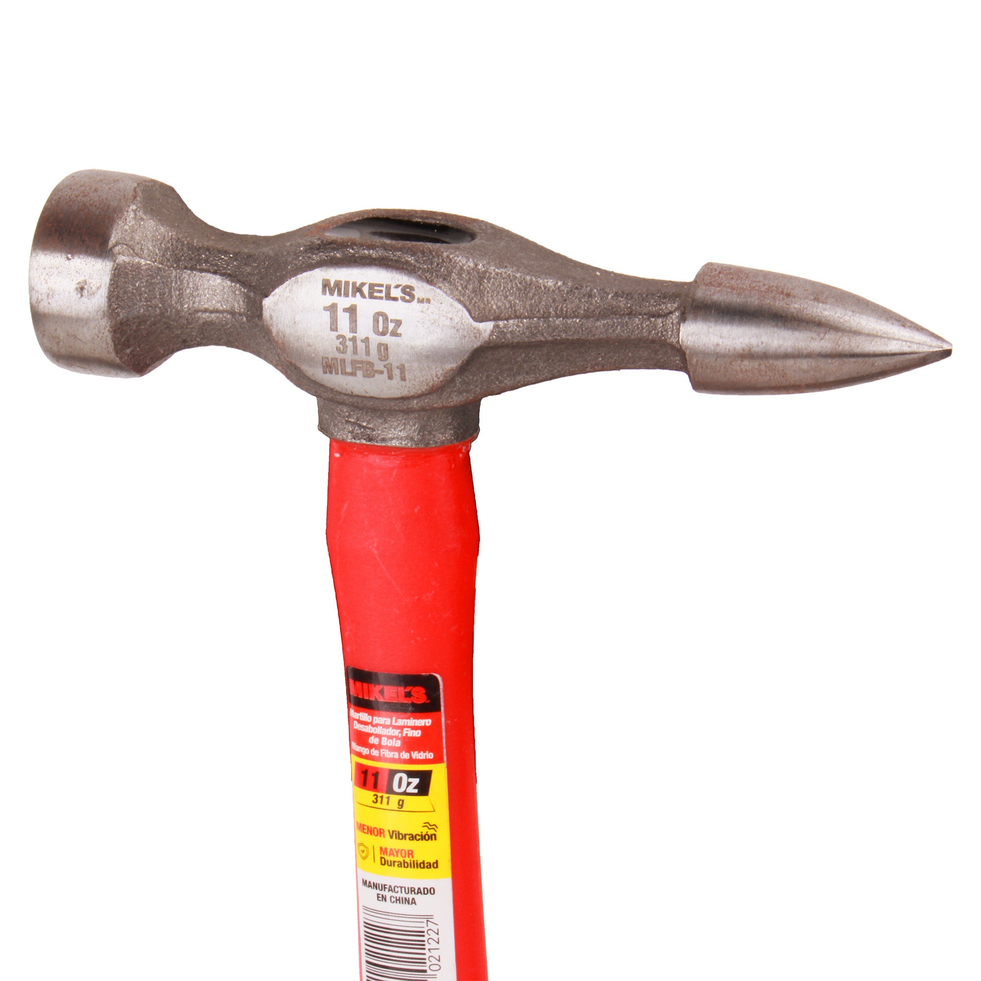 Martillo para laminero desabollador fino de bola, mango de fibra de vidrio (11 oz)