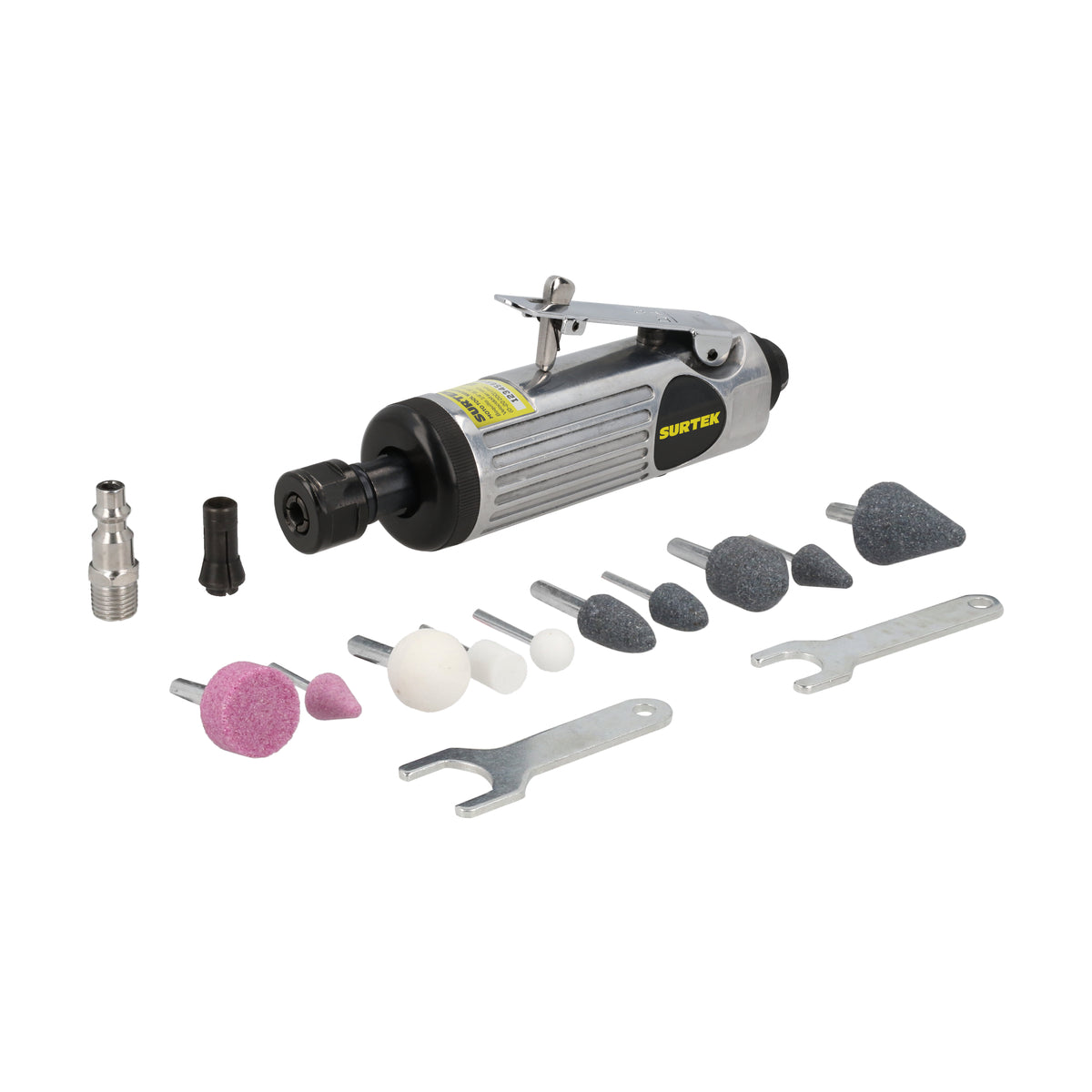 Surtek - Juego de moto-tool neumático recto con accesorios, 15 piezas