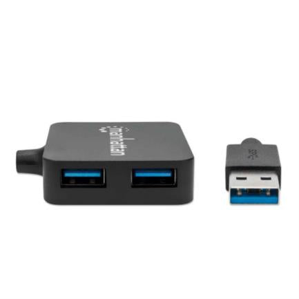 MANHATTAN - Mini Hub Manhattan USB 3.0 Alta Velocidad 4 Puertos Color Negro