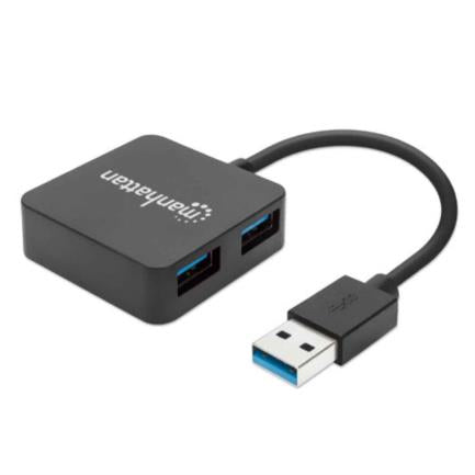 MANHATTAN - Mini Hub Manhattan USB 3.0 Alta Velocidad 4 Puertos Color Negro
